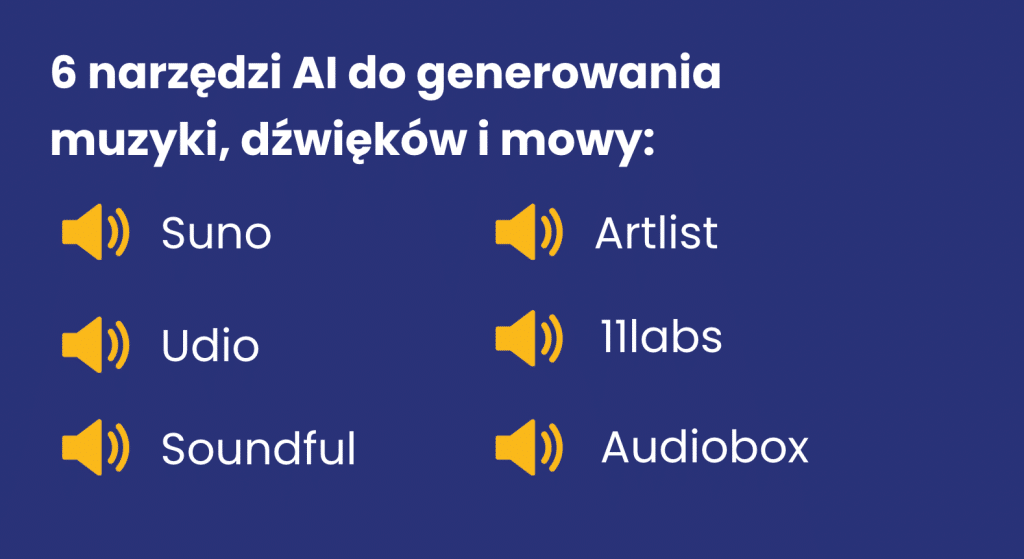 Grafika: 6 narzędzi AI do generowania muzyki, dźwięków i mowy: Suno, Udio, Soundful, Artlist, 11labs, Audiobox