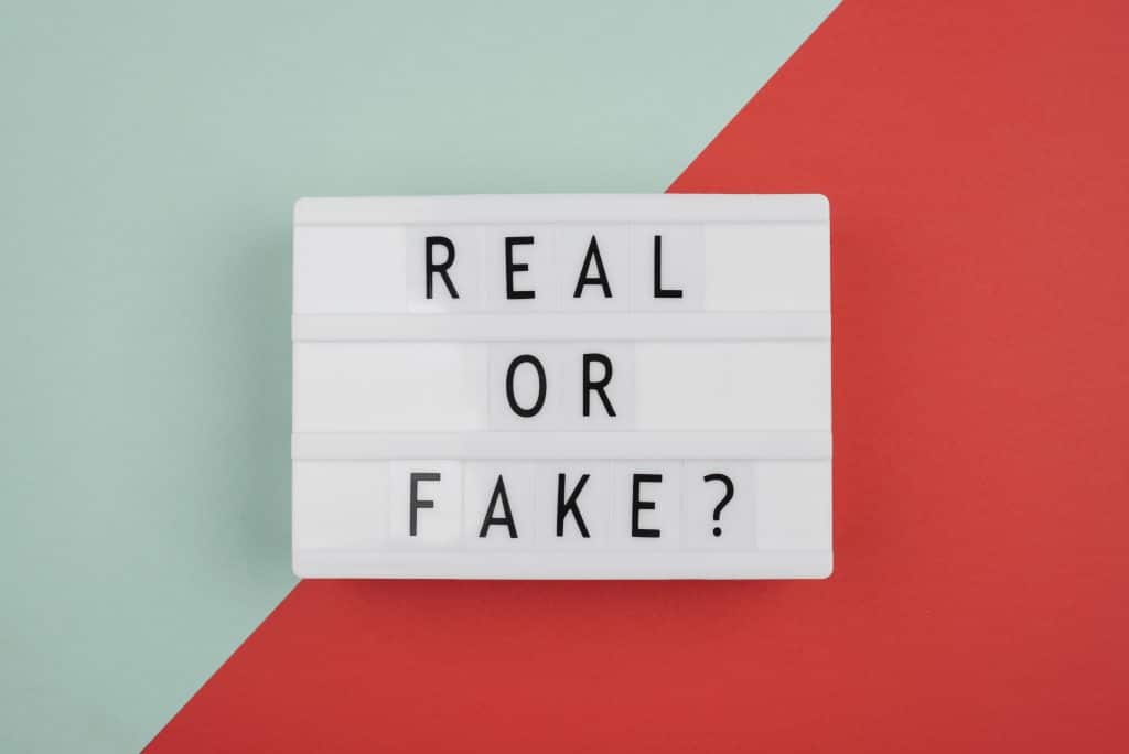 Fake AI – grafika z napisem „real of fake?”